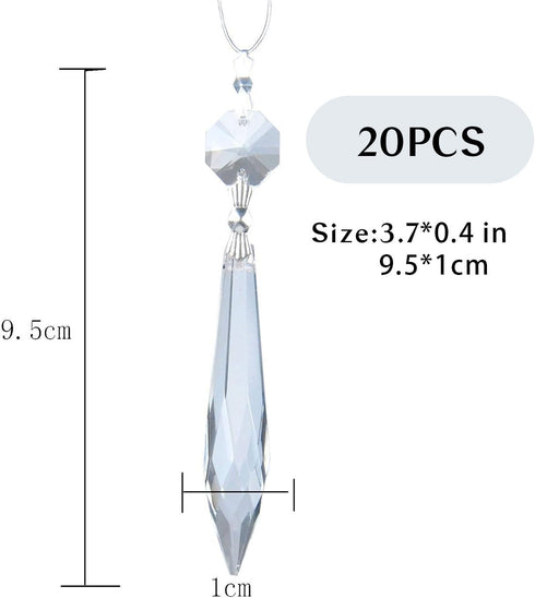 20Pcs (63mm, HDCRYSTALGIFTS Chandelier Icicle Crystal Prisms with Bead Crystals Lighting Lamp Replacement Parts Clear)
