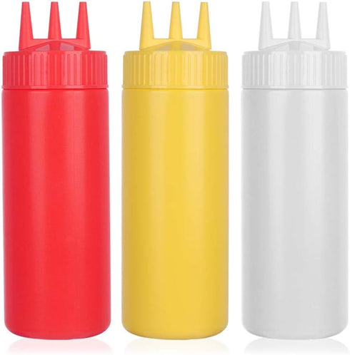 beyonday 3pcs Seasoning Squeeze Bottles, 3 Hole Ketchup Mustard Dressing Squeeze Squirt