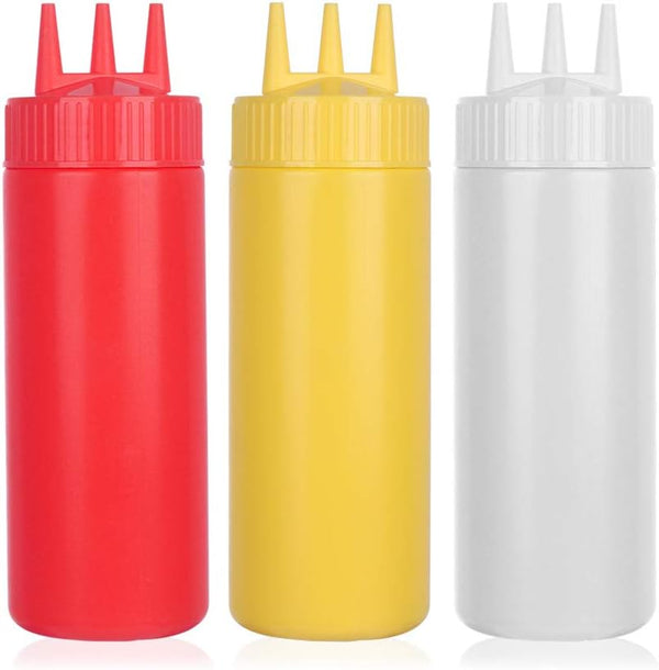 beyonday 3pcs Seasoning Squeeze Bottles, 3 Hole Ketchup Mustard Dressing Squeeze Squirt