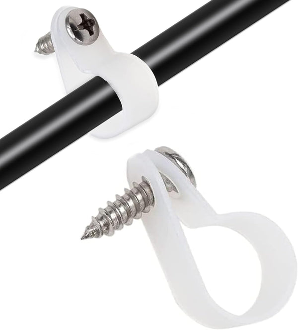 100 Pack 1/2 Inch Rope Light Clips with Stainless Steel Screws, P-Style Mounting Clips for Outdoor Cable Christmas