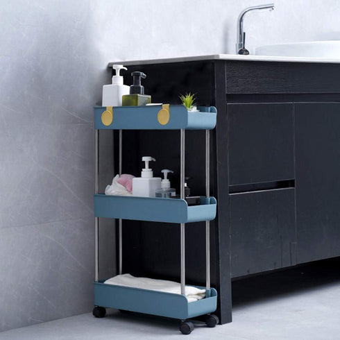 3-Tier Melody House Slim Mobile Shelving Unit on Wheels, Slide Out Rolling Bathroom Storage Organizer, Utility Carts
