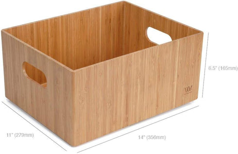 MobileVision Bamboo Bathroom Bin Organizer for Toiletries, Makeup, Brushes, and Cleaning Supplies - 14” x 11” x 6.5”