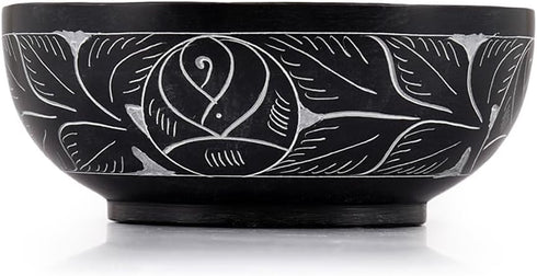 Kaizen Casa Hand Carved Natural Stone Bowl, Smudge Bowl, Stone Bowl, Smudge Pot, White Leaf Carved Design |Size_5” x 2” – Black | Ritual Bowl Display Bowl Jewelry Dish Kitchen Table Decor Gift. by Kaizen Casa
