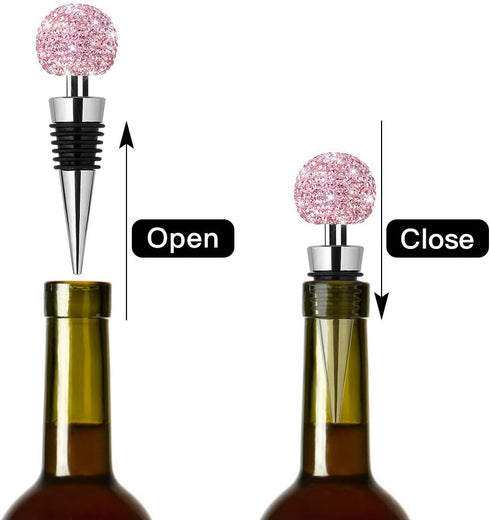 Soleebee Bling Decorative Wine Stoppers, Crystal Rhinestone Bottle Stoppers for Gifts, Bar, Holiday Party (Pink)