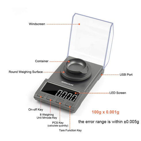Digital Milligram Scale, NEWACALOX 100g x 0.001g High Precision Jewelry Scale, Portable for Reloading