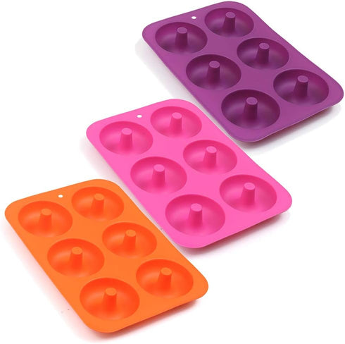 6-Cavity Silicone Donut Mold, Silicone Bagel Mold, Non-Stick Donut Mold, Food Grade Silicone, BPA Free, 3 Pcs by Cozihom
