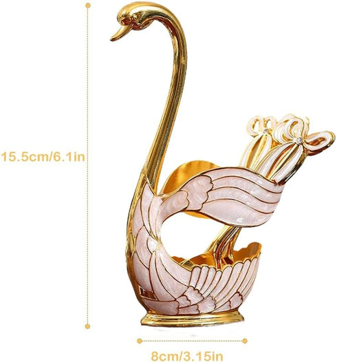 Decorative Gold Swan Base Holder with 6pcs Coffee Spoon Set - Creative Dessert Spoons,Gold
