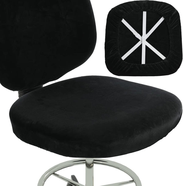 BUYUE Super Soft Velvet Task Office Chair Seat Cover, Washable Dustproof Slipcover Protectors (Black, Seat Cover Only)