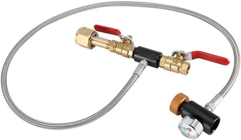 G1/2 CO2 Cylinder Refill Adapter with Hose for Filling 36" with Gauge and 2 Turn On/Off Valves