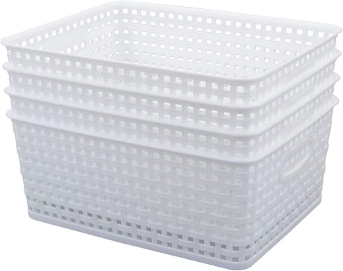 Obstnny Plastic Storage Baskets for Organizing - Set of 4 White Plastic Basket Bins