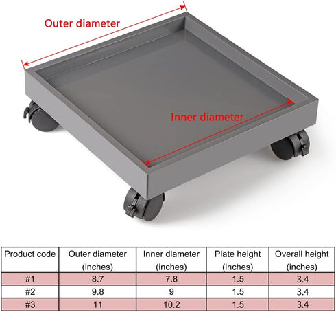 Skelang Set 3 Square Plant Caddy, Wheeled Planter Trays, ABS Plant Pallet, Heavy Duty Plants Dolly Saucer for Moving