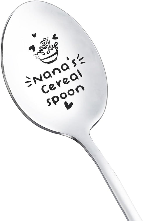 Funny Nana's Cereal Spoon for Grandma, Gift for Nana from Granddaughter Grandson, Stainless Steel Cereal Lover Gifts