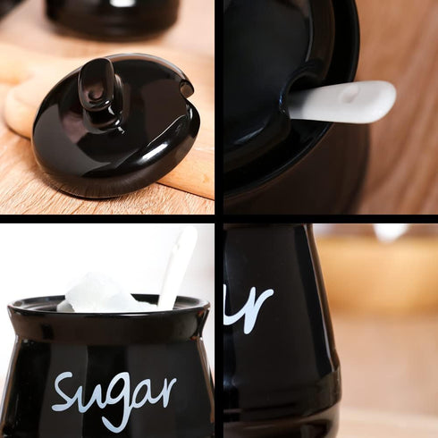 12 Porcelain Sugar Bowl with Lid and Spoon, Ounces Ceramic Sugar Storage Jar, Sugar Container for Home and Kitchen
