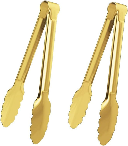 2 Pack 9 Inch Serving Tongs, Gold Salad Buffet Tongs, Stainless Steel Serving Utensils