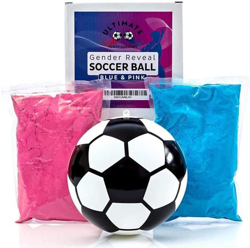 Ultimate Party Supplies Gender Reveal Soccer Ball | Blue and Pink Powder Kit | Non-Transparent | Gender Reveal Party