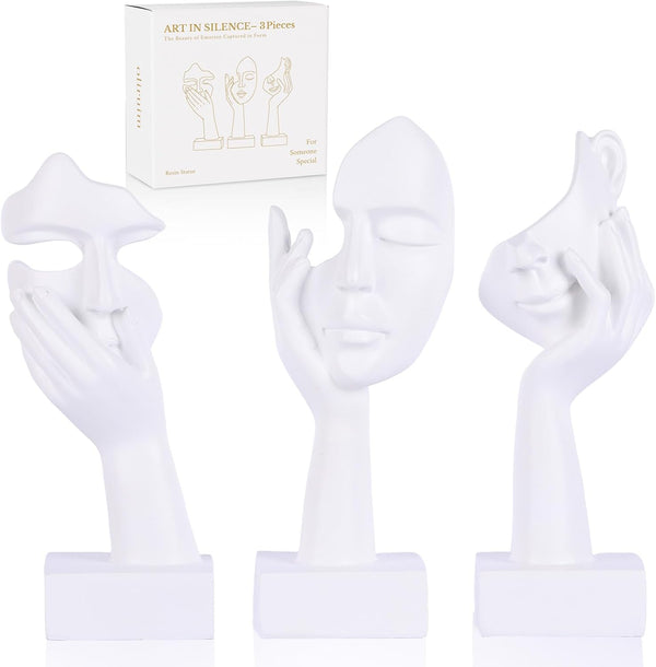 3 Pcs Thinker Small Statue Set - White Art Abstract Home Accent