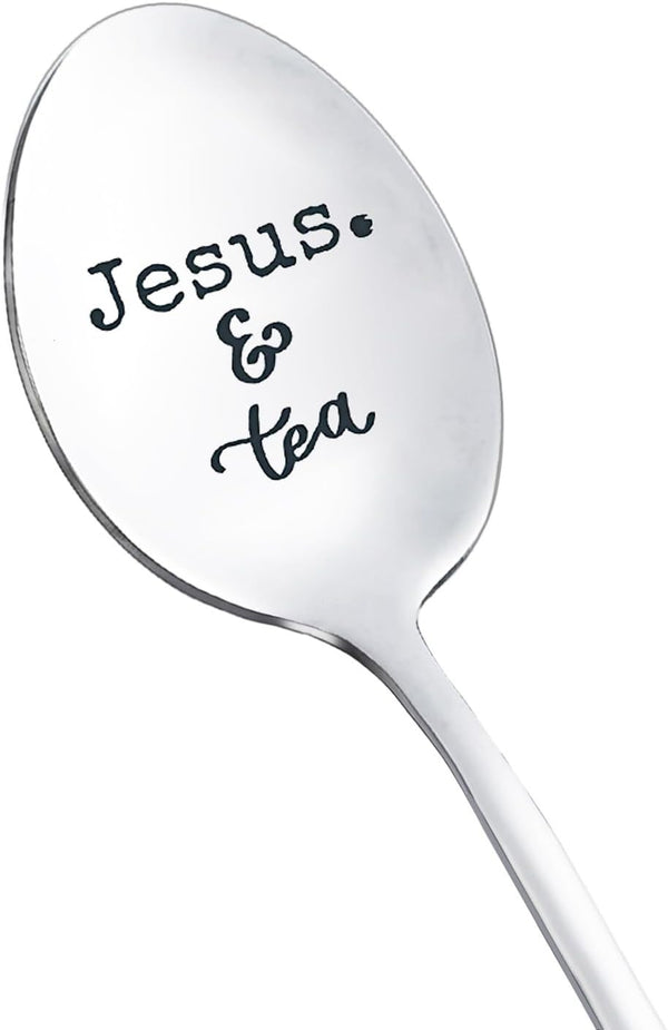 Jesus and Tea Spoon Gifts for Women Men, 8 Inch Christian Gifts for Papa Mom, Tea Lovers Gift for Coworker
