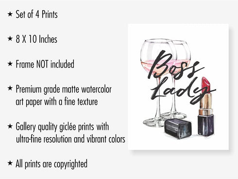 Eleville 8X10 Unframed Set of 4 Modern Fashion Woman Art Prints, Inspirational Quotes for Kids Room Decor