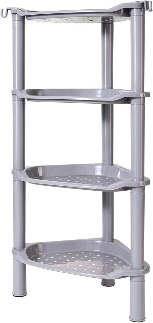 4 13.5 10 33.5 Inches,Grey(Round 4 Tier Shower Caddy Corner,Plastic Shower Shelf Organizer for Inside Bathroom