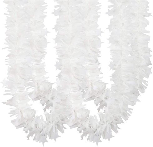 CCINEE 33FT Christmas Tinsel Garland, White Metallic Twist Garland with Star for Tree Wedding Party Decoration
