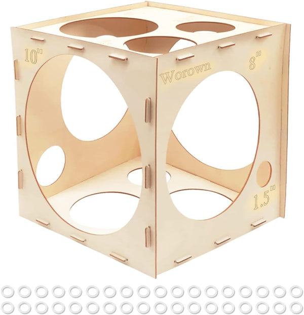 Worown 14 Holes Collapsible Wood Balloon Sizer Box, 1-10 Inch Measurement Tools for Balloon Arches and Decorations