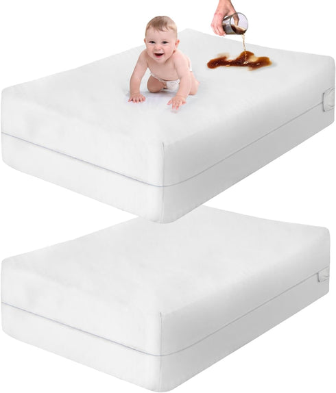 2 Pack 24x38x6) Mini Crib Mattress Protector Waterproof Zippered Encasement Cover for Baby, Toddler (Mini Crib Size
