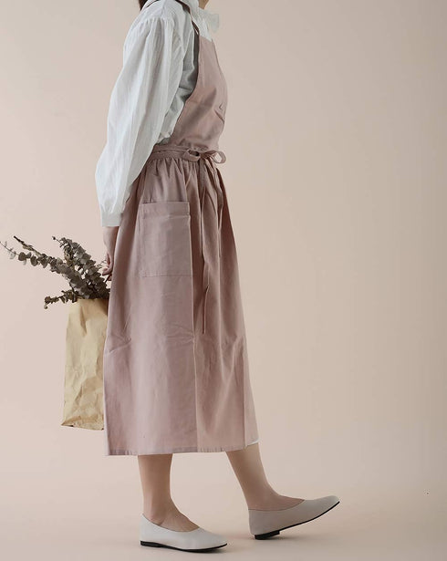 Cotton Pleated Apron - Retro Waterdrop Proof Garden Cleaning Pinafore Dress