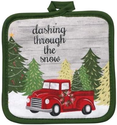 Vintage Truck/Christmas 5 Piece Bundle Package, Oven Mitt, Kitchen Towels, Pot Holders