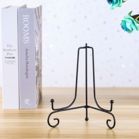 (4 pack) 7" Black Iron Display Stand, Easel Plate Display for Photo Frames, Cookbooks, and Art