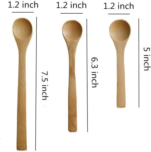 Small Bamboo Spoons Set, Six Multi-size Soup Spoons, Mini Teaspoons for Coffee, Tea, Jam, Herbs, Salts, Desserts