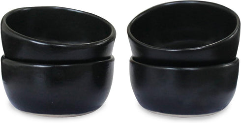 roro Hand-Molded Ceramic Stoneware Condiment Bowls, Matte Black Set of 4, 3 oz Each, Microwave and Dishwasher Safe