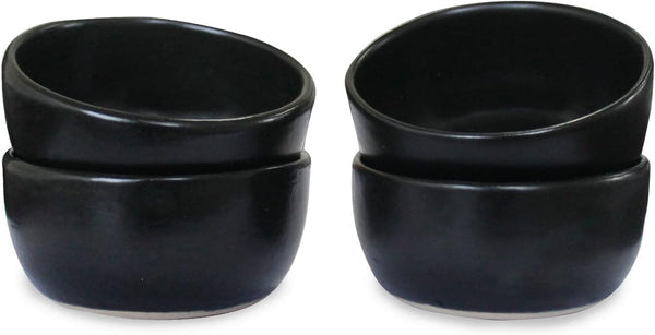 roro Hand-Molded Ceramic Stoneware Condiment Bowls, Matte Black Set of 4, 3 oz Each, Microwave and Dishwasher Safe