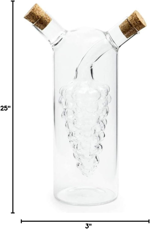 Fox Run Grape Motif Oil and Vinegar Cruet Dispenser Bottle, Clear Borosilicate Glass