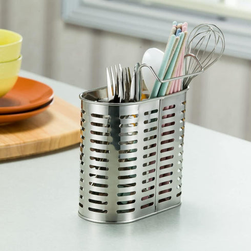 kaileyouxiangongsi Stainless Steel Hanging 2 Compartments Mesh Utensil Drying Rack, Chopsticks, Spoon, Fork, Knife