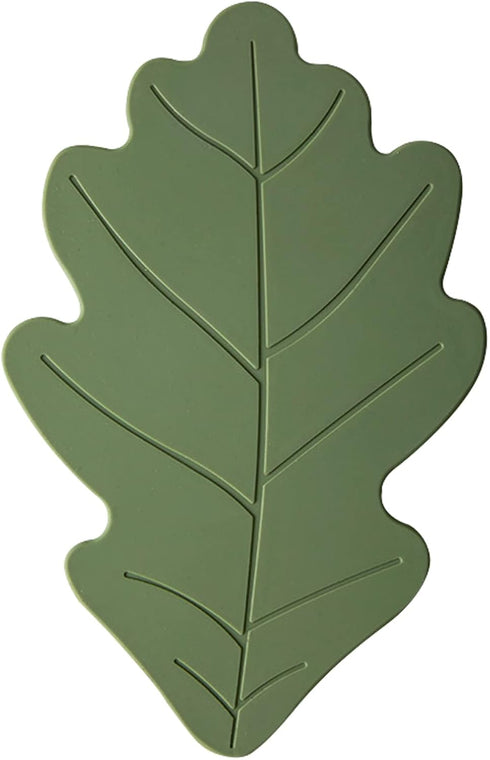 Silicone Trivet Mat Set of 2, Green Hot Pot Holder for Table and Countertop, Non-Slip Oak Leaf Coasters