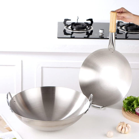 DOITOOL Stainless Steel Wok, 11 Inch Non- stick Frying Pan Dual Handle Wok Kitchen Cookware by DOITOOL