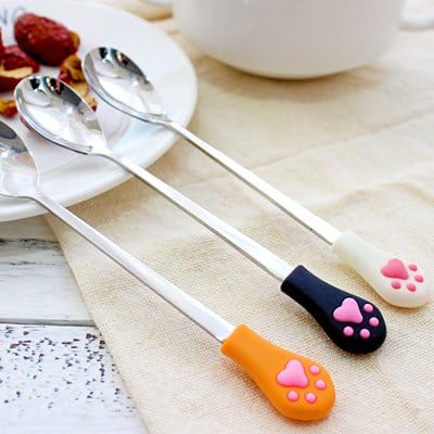 Cat Paw Design Silicone Head Stainless Steel Spoon, Coffee/Tea/Dessert/Mixing Flatware