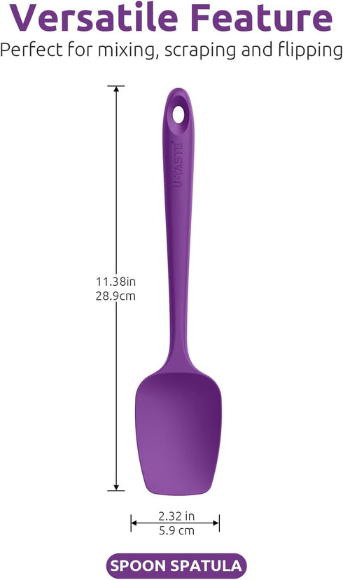 U-Taste Silicone Spoon Spatula Set, 600ºF High Heat Resistant Food Grade Flexible Rubber Scraper, Integrated Cooking Mixing Baking Kitchen Utensils Set of 3 for Nonstick Cookware (Purple) by U-Taste