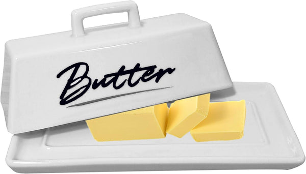 Butter Dish with Lid, Ceramic Butter Dish with Lid for Countertop, White