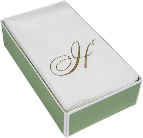 Caspari Pack of 24 White Pearl & Gold Paper Linen Guest Towel Napkins, Letter H
