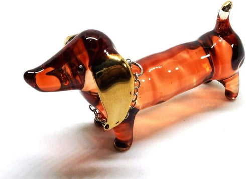 Handmade 2" Blown Glass Dachshund Dog Figurines with Gold Trim, Collectible Miniature Art, Dollhouse Gift Ideas
