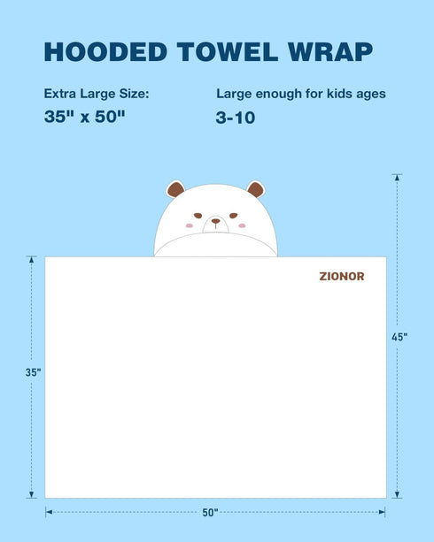50''L 35''W 6-10, ZIONOR Hooded Bath Towel for Kids - x Extra-Large Hooded Towels for Big Kids Kids Beach Towels Made