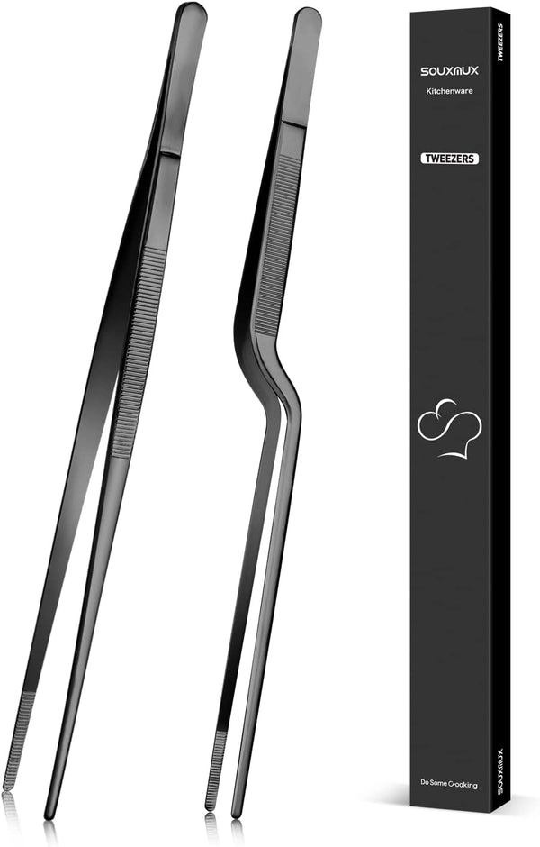 12-inch Cooking Tweezer and Offset Tweezer Set, Precision Serrated Tips, Stainless Steel Kitchen Tools