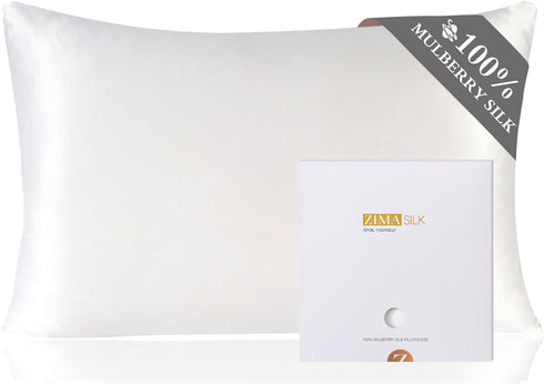 ZIMASILK 100% Pure Mulberry Silk Pillowcase, Queen 20''x30'', White, 600 Thread Count, Hidden Zipper