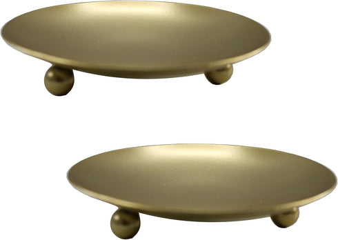 2Pcs Decorative Iron Plate Candle Holder Set - 4.33 Inch Elegant Gold Pedestal Stands for Home, Wedding, Birthday