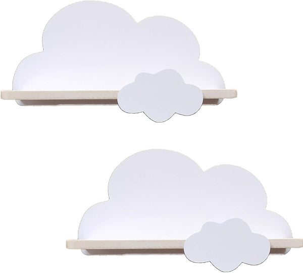 Haomian 2Pcs Cloud Floating Wooden Shelves Wall Mounted Storage Display Shelves for Bedroom