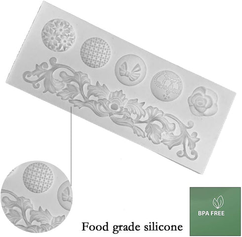 DIY Baroque Scroll Relief Cake Border Silicone Molds - European Frame Cake Decorating Tools - Grey