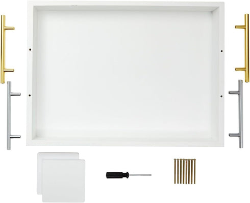 15.7" 11.8" 3.1" Juvale Ottoman Tray with Coasters & Interchangeable Gold & Silver Handles - x x - White Rustic Wood