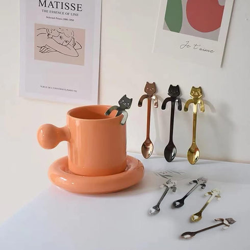 4 Pcs Cute Mini Cat Spoon Set, Stainless Steel Spoons for Tea, Coffee, Dessert, Sugar, Ice Cream