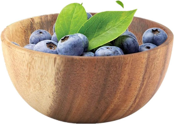 Yosoo Natural Hand-Made Solid Wood Bowl, Classic Large Round Acacia Wood Salad Soup Dining Bowl, 16x7 cm